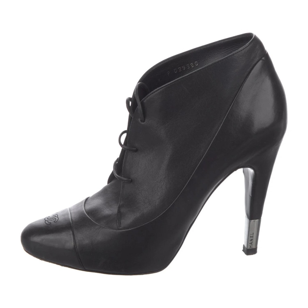 Chanel Leather Ankle Lace Up Pointed Toe Stiletto Boots Bootie
